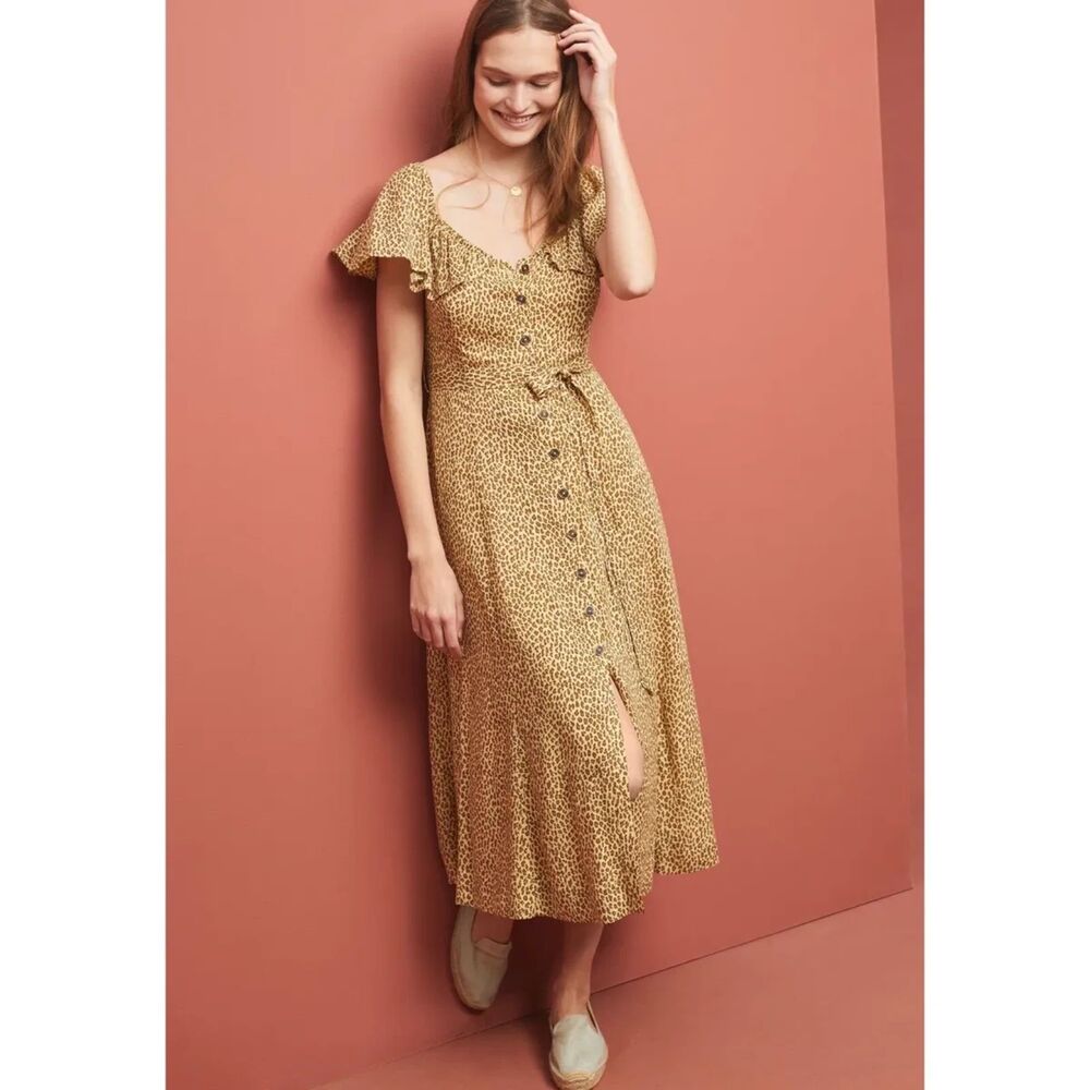 Anthropologie Bolano Button Down Midi Dress - Leopard Print 4